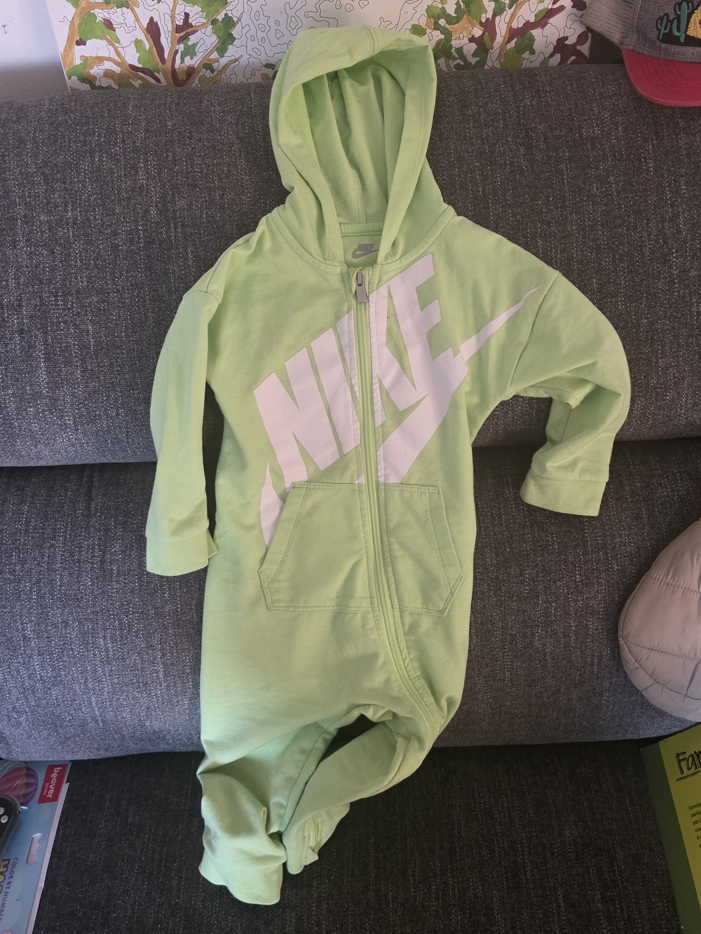 Nike Lime Green Hooded Kids One-Piece Footie with White Logo